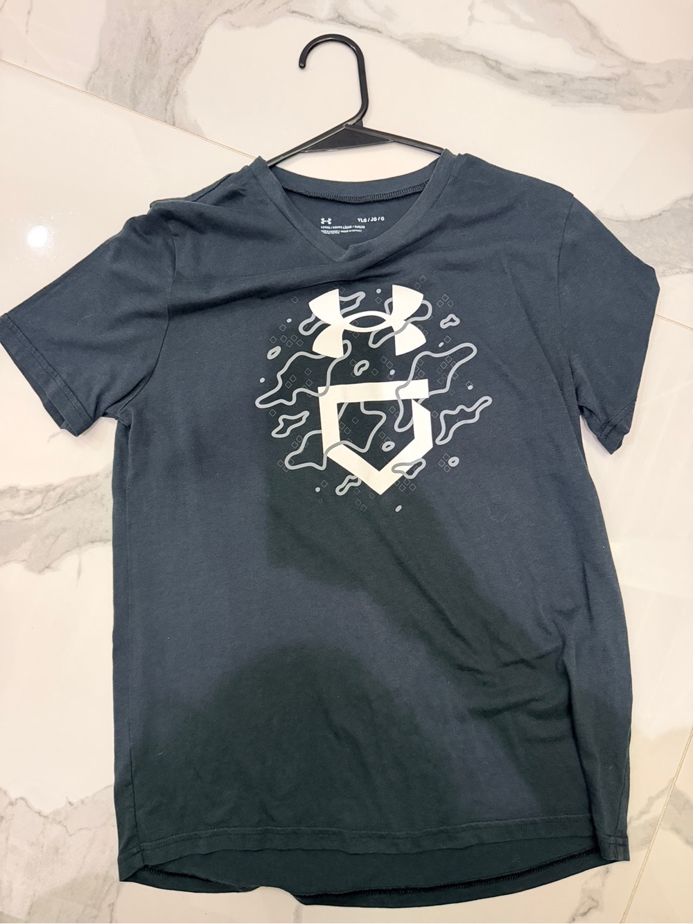 Under Armour Boys Dark Blue Short Sleeve Tee with White Baseball Home Plate
